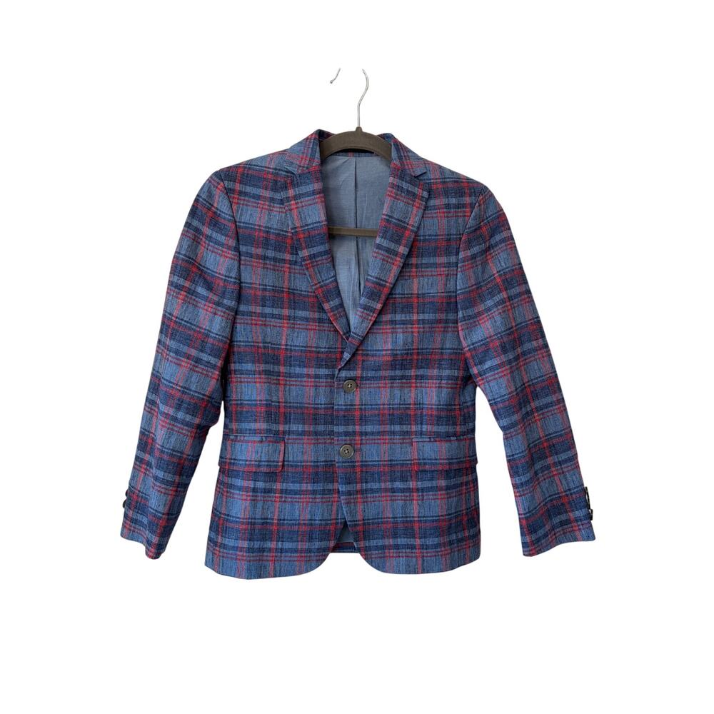 Lauren Ralph Lauren boys' blazer sport coat 10 plaid blue red linen